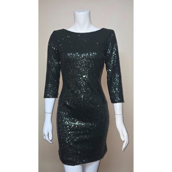 Gianni Bini GIANNA Green Sequin Party 3/4 Sleeve Dress Size L NEW Retail $129 - Picture 1 of 6